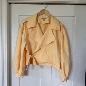 RYEGRASS Lightweight Twill Yellow Cropped Moto Jacket Size Large
